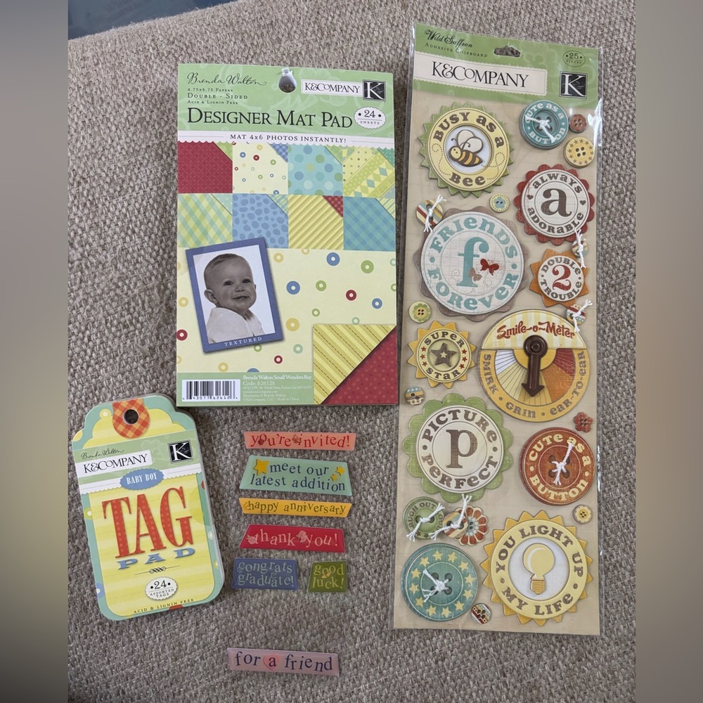 Scrapbooking Lot of 4 Adhesive Chipboard/Mat Pad/Tag Pad/ Stickers